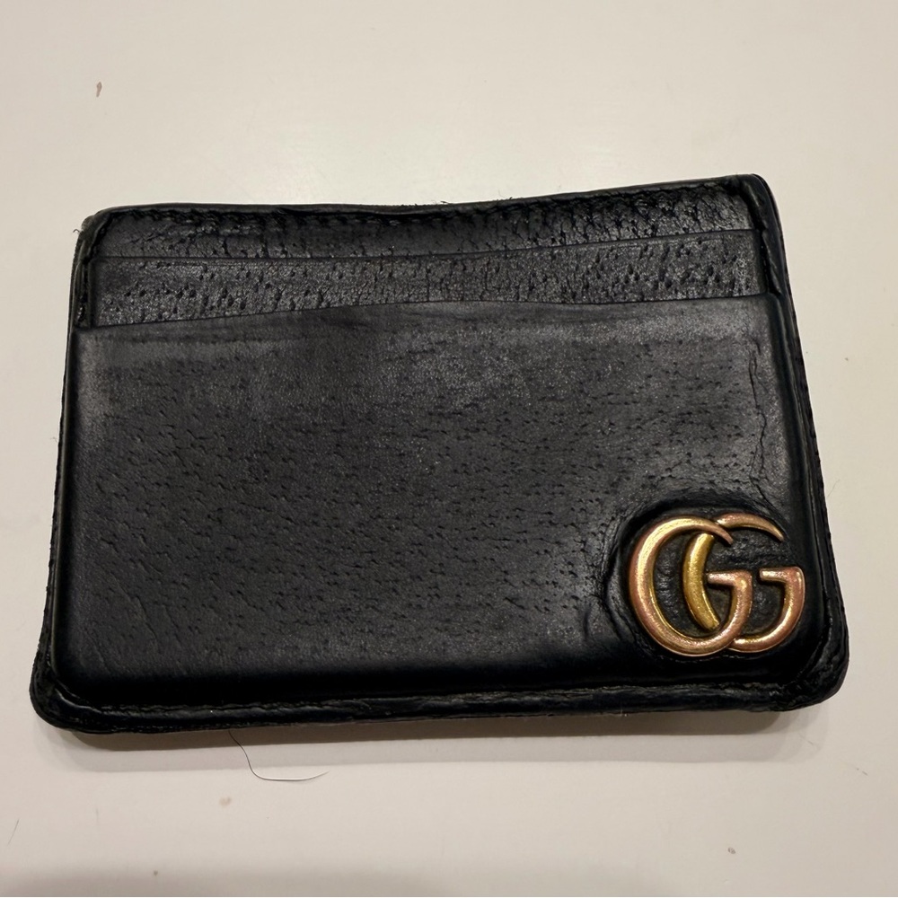 Gucci Black Leather Money Clip Wallet w/ Gold GG w/box - Authentic - Picture 2 of 6